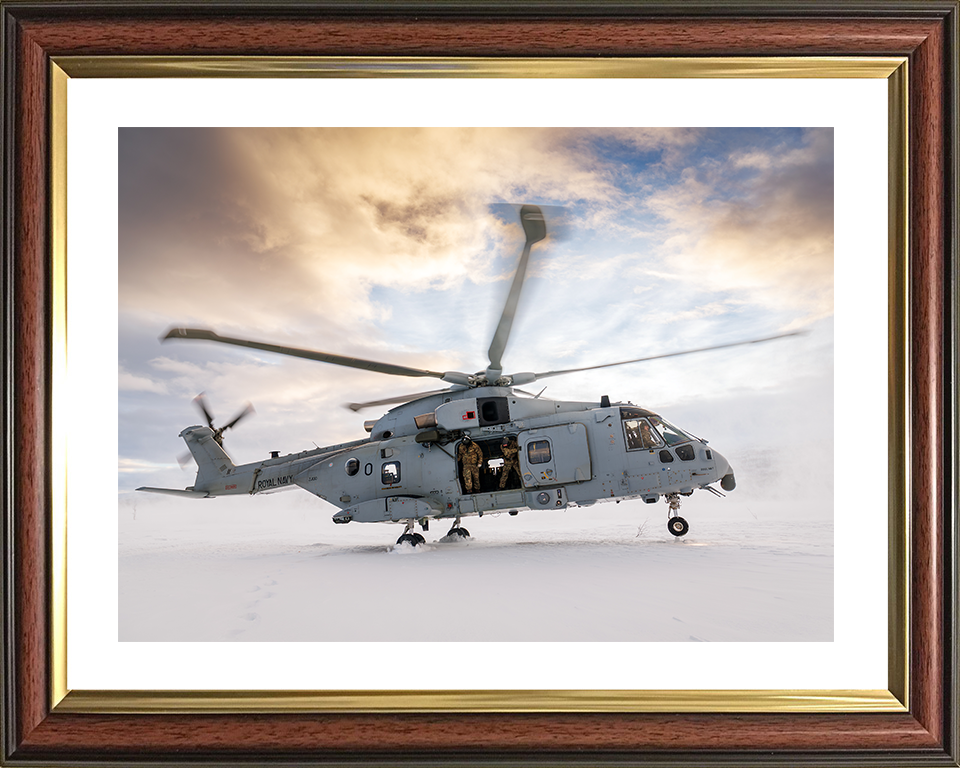 Merlin MK4 Helicopter Snow Landing in Norway 2026 Royal Navy Aircraft Photo Print Wall Art Naval Decor UK Posters, Prints, & Visual Artwork Hampshire Prints 10 x 8 Classic Frame Yes