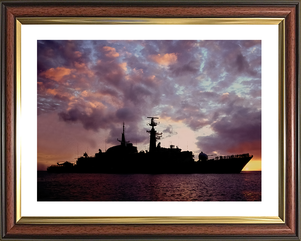 HMS Active (F171) Royal Navy Type 21 Frigate Photo Print at Sunset Warship Wall Art Posters, Prints, & Visual Artwork Hampshire Prints 10 x 8 Classic Frame Yes