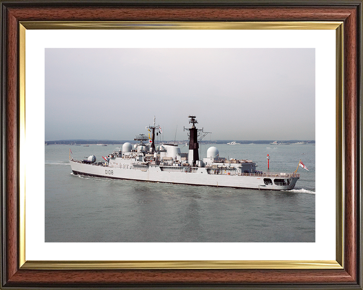 HMS Cardiff (D108) Royal Navy Type 42 Destroyer Leaving Harbour Port Side View Photo Print Wall Art Decor Posters, Prints, & Visual Artwork Hampshire Prints 10 x 8 Classic Frame Yes