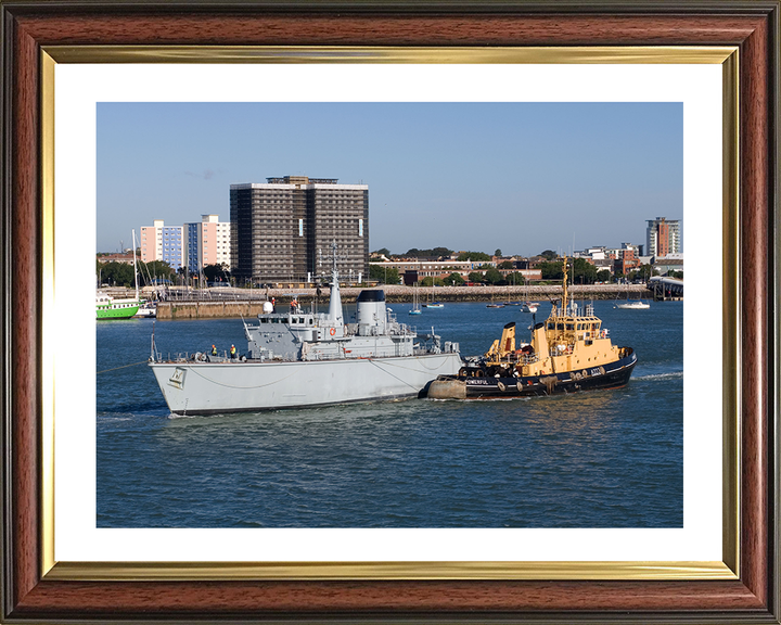 HMS Brecon (M29) Photo Print - Under Tow 2007 - Royal Navy Hunt Class Mine Warfare Vessel Posters, Prints, & Visual Artwork Hampshire Prints 10 x 8 Classic Frame Yes