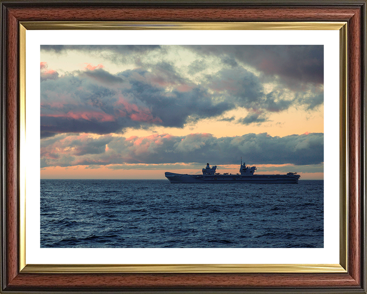 HMS Prince of Wales (R09) Photo Print - At sunset - Royal Navy Queen Elizabeth Class Aircraft Carrier Hampshire Prints 10 x 8 Classic Frame Yes