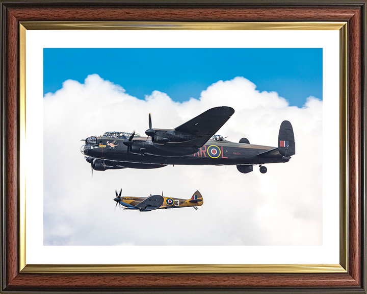 RAF Spitfire with Lancaster Bomber in Flight Photo Print - Royal Air Force Aircraft Posters, Prints, & Visual Artwork Hampshire Prints 10 x 8 Classic Frame Yes