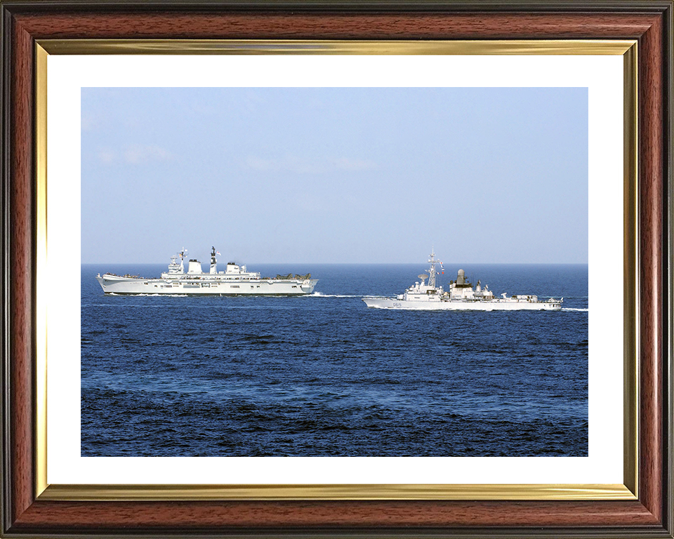 HMS Illustrious (R06) Photo Print - With USS Jean Bart - Royal Navy Invincible Class Aircraft Carrier Hampshire Prints 10 x 8 Classic Frame Yes