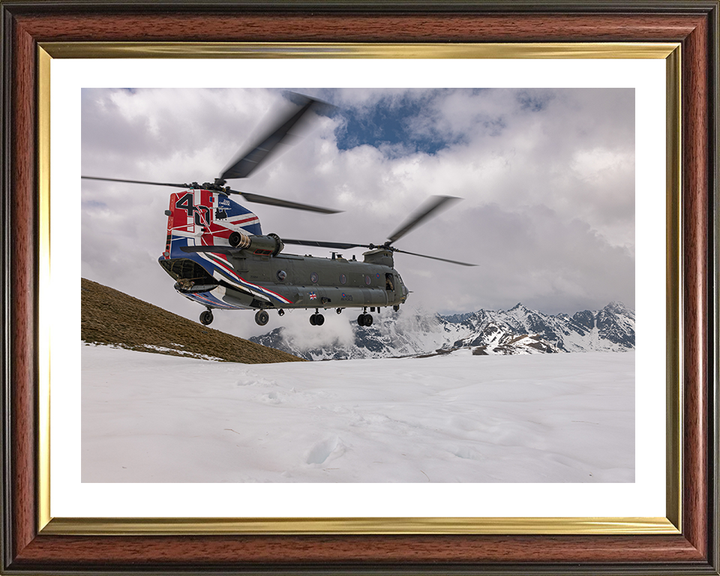 RAF Chinook Helicopter with Union Jack Photo Print - Royal Air Force Aircraft Hampshire Prints 10 x 8 Classic Frame Yes