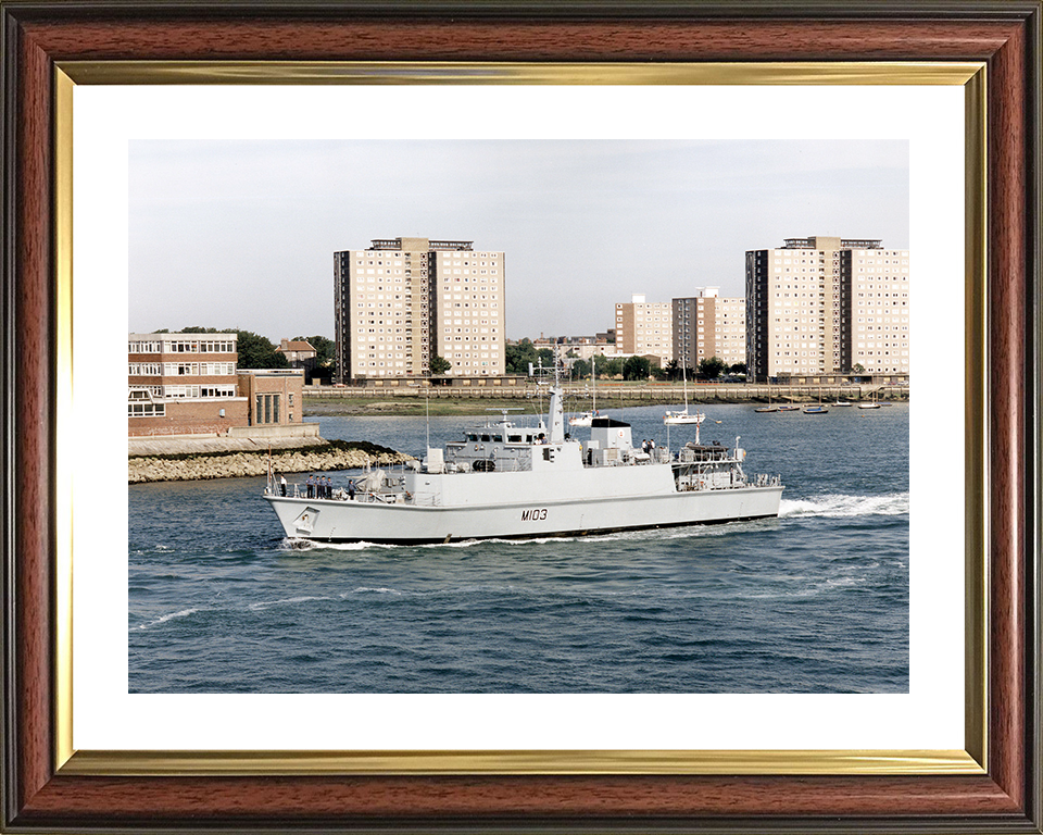 HMS Cromer (M103) Photo Print - Leaving Portsmouth 1999 - Royal Navy Sandown Class Minehunter