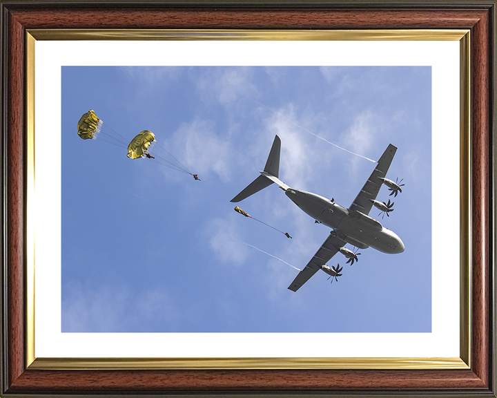 British Army Parachute Regiment Soldiers Jump From An RAF A400M Atlas Photo Print Wall Art Posters, Prints, & Visual Artwork Hampshire Prints 10 x 8 Classic Frame Yes