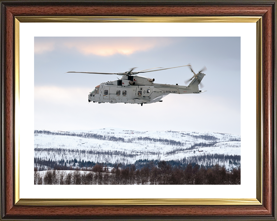 Merlin MK4 Helicopter above Norway 2026 Royal Navy Aircraft Photo Print Wall Art Naval Decor UK Posters, Prints, & Visual Artwork Hampshire Prints 10 x 8 Classic Frame Yes