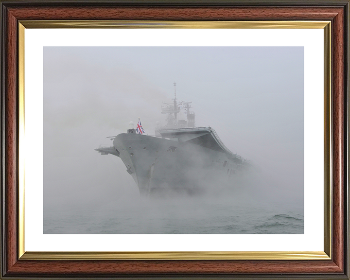 HMS Ark Royal (R07) Royal Navy Invincible Class Aircraft Carrier At Anchor in Mist Photo Print Wall Art Decor Posters, Prints, & Visual Artwork Hampshire Prints 10 x 8 Classic Frame Yes