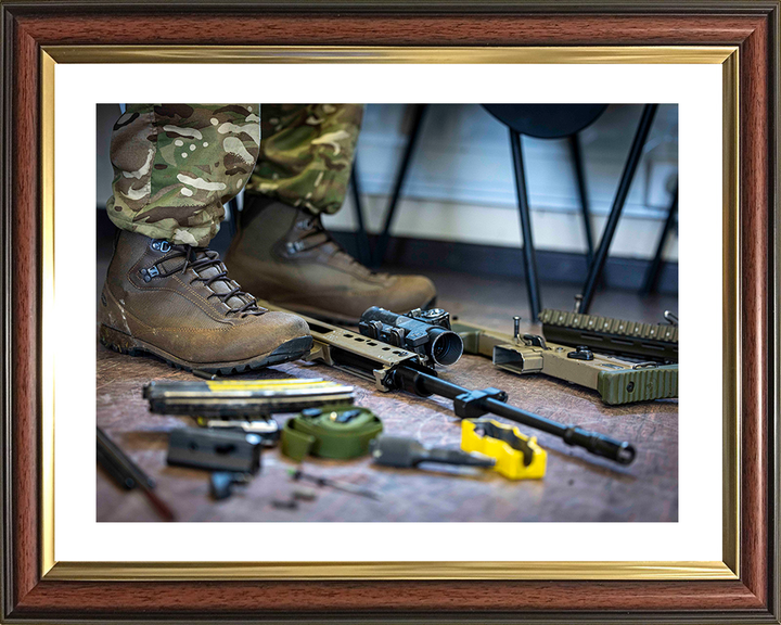 British Army Soldier Stripping am SA80-A3 Rifle Photo Print Wall Art Military Decor Poster Posters, Prints, & Visual Artwork Hampshire Prints 10 x 8 Classic Frame Yes