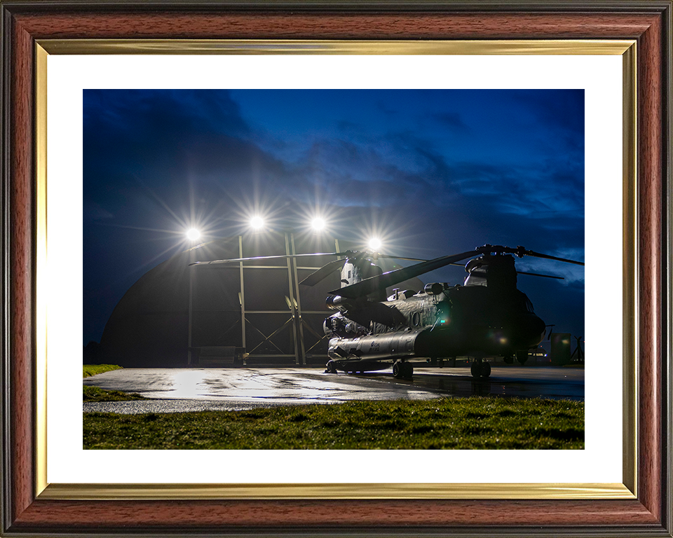 RAF Chinook Helicopter Outside a Hanger at Night Photo Print Royal Air Force Aircraft Wall Art Aviation Decor Posters, Prints, & Visual Artwork Hampshire Prints 10 x 8 Classic Frame Yes