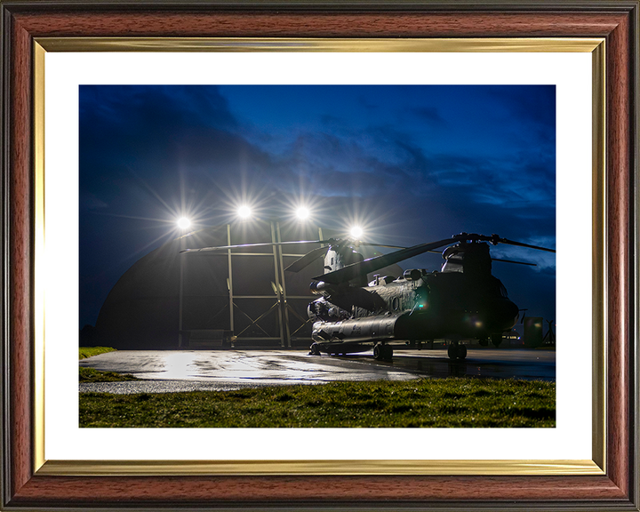 RAF Chinook Helicopter Outside a Hanger at Night Photo Print Royal Air Force Aircraft Wall Art Aviation Decor Posters, Prints, & Visual Artwork Hampshire Prints 10 x 8 Classic Frame Yes