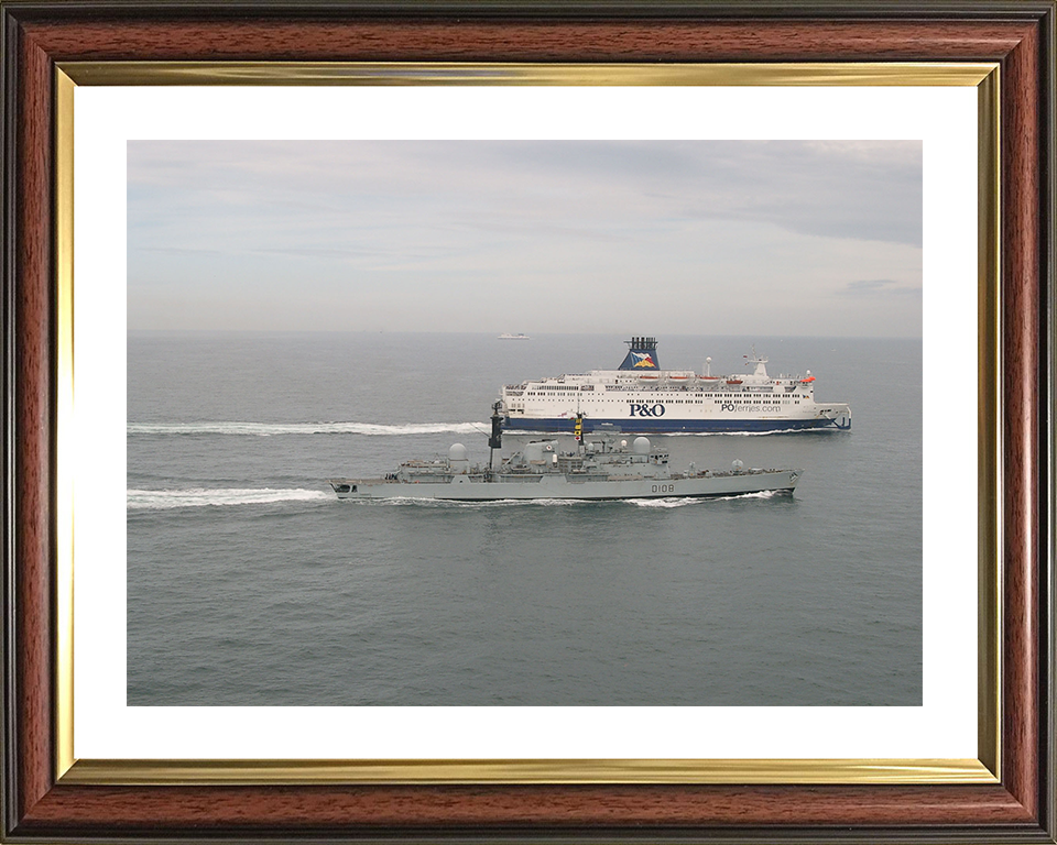 HMS Cardiff (D108) Photo Print - Dover Strait 2003 - Royal Navy Type 42 Destroyer Posters, Prints, & Visual Artwork Hampshire Prints 10 x 8 Classic Frame Yes