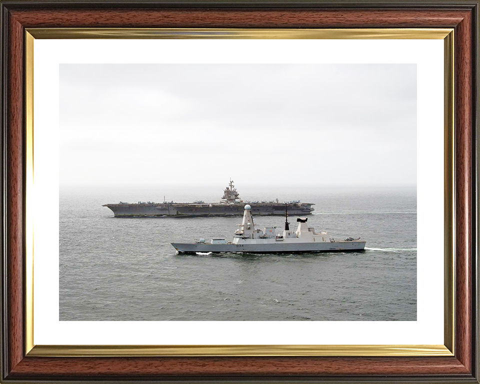 HMS Diamond (D34) Royal Navy Type 45 Destroyer With USS Enterprise Photo Print Wall Art Decor Posters, Prints, & Visual Artwork Hampshire Prints 10 x 8 Classic Frame Yes