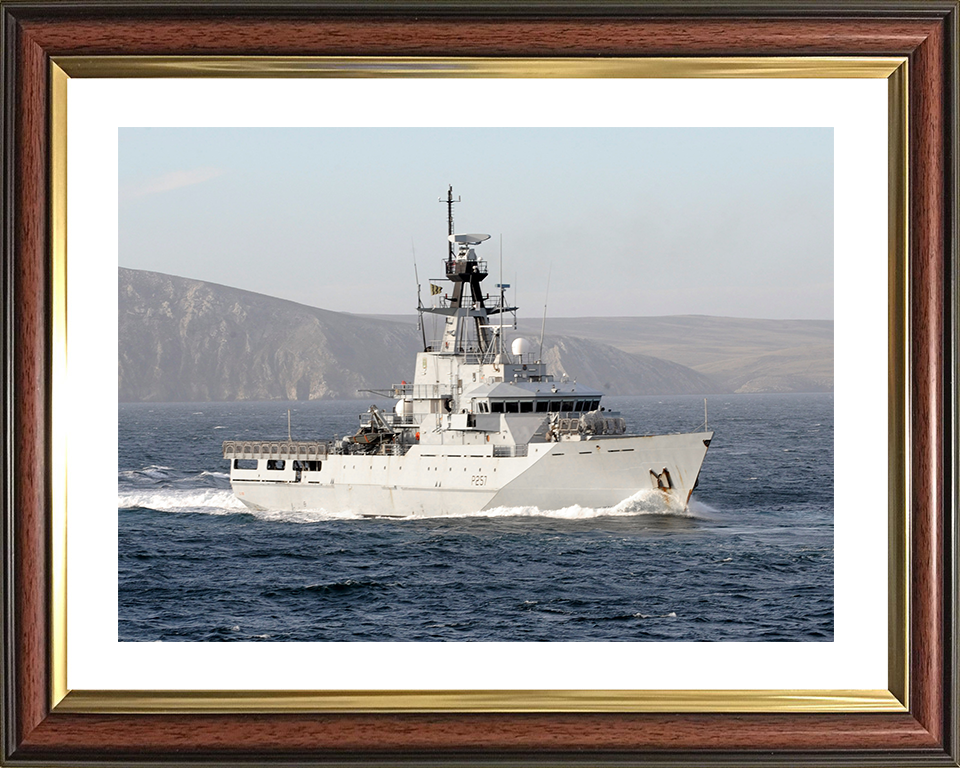 HMS Clyde (P257) Royal Navy River Class Patrol Vessel Low Starboard Bow View Photo Print Wall Art Decor Posters, Prints, & Visual Artwork Hampshire Prints 10 x 8 Classic Frame Yes