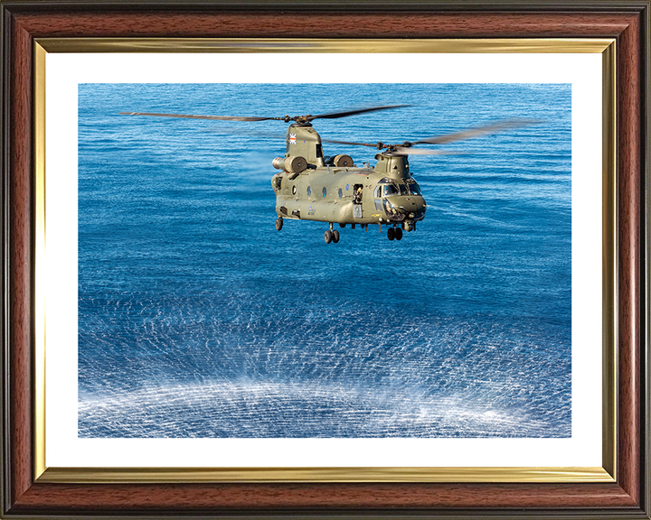 RAF Chinook Helicopter Hovering over sea Photo Print - Royal Air Force Aircraft Hampshire Prints 10 x 8 Classic Frame Yes
