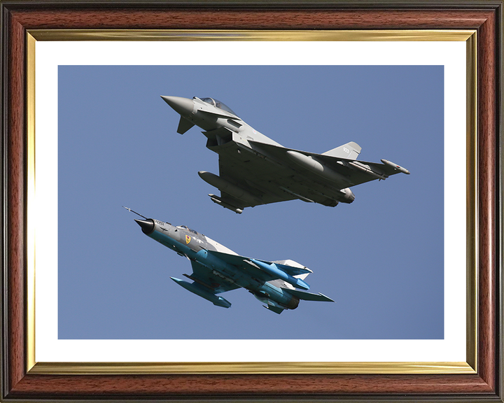 RAF Typhoon and a Romanian MiG 21 Lancer Photo Print - Royal Air Force Aircraft Hampshire Prints 10 x 8 Classic Frame Yes