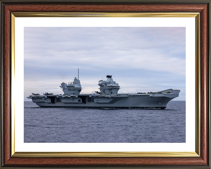 HMS Prince of Wales (R09) Photo Print - Underway Sea 2024 - Royal Navy Queen Elizabeth Class Aircraft Carrier Hampshire Prints 10 x 8 Classic Frame Yes