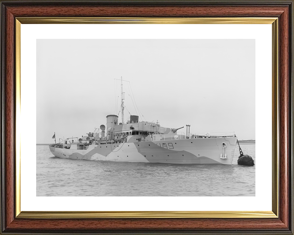 HMS Bergamot (K189) Royal Navy Flower Class Corvette At A Buoy 1942 Photo Print Wall Art Decor Posters, Prints, & Visual Artwork Hampshire Prints 10 x 8 Classic Frame Yes