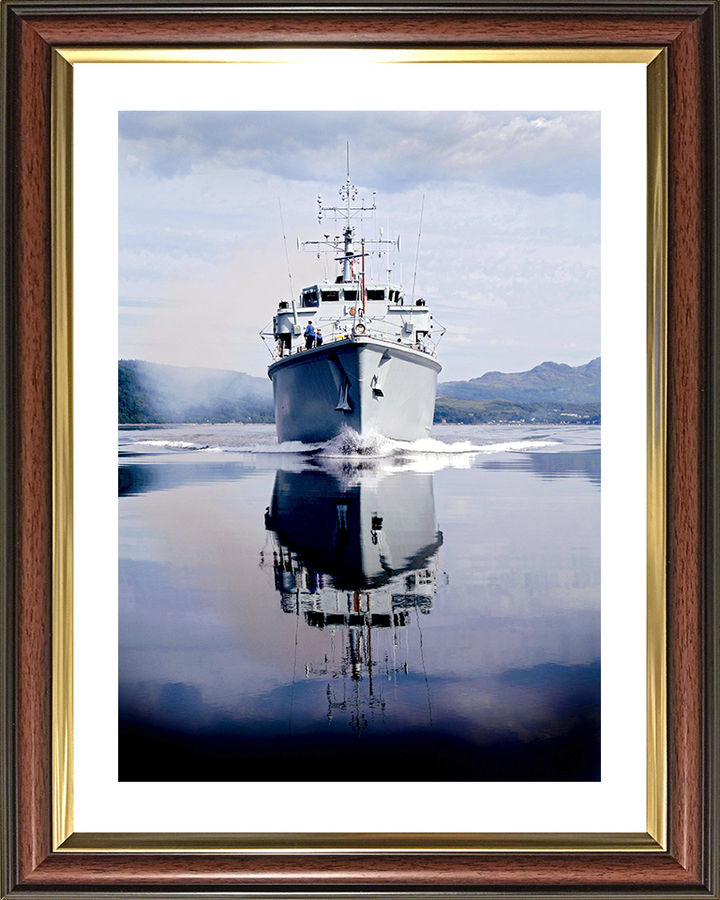 HMS Brocklesby (M33) Royal Navy Hunt Class Mine Warfare Vessel Bow Reflections Photo Print Wall Art Decor Posters, Prints, & Visual Artwork Hampshire Prints 10 x 8 Classic Frame Yes