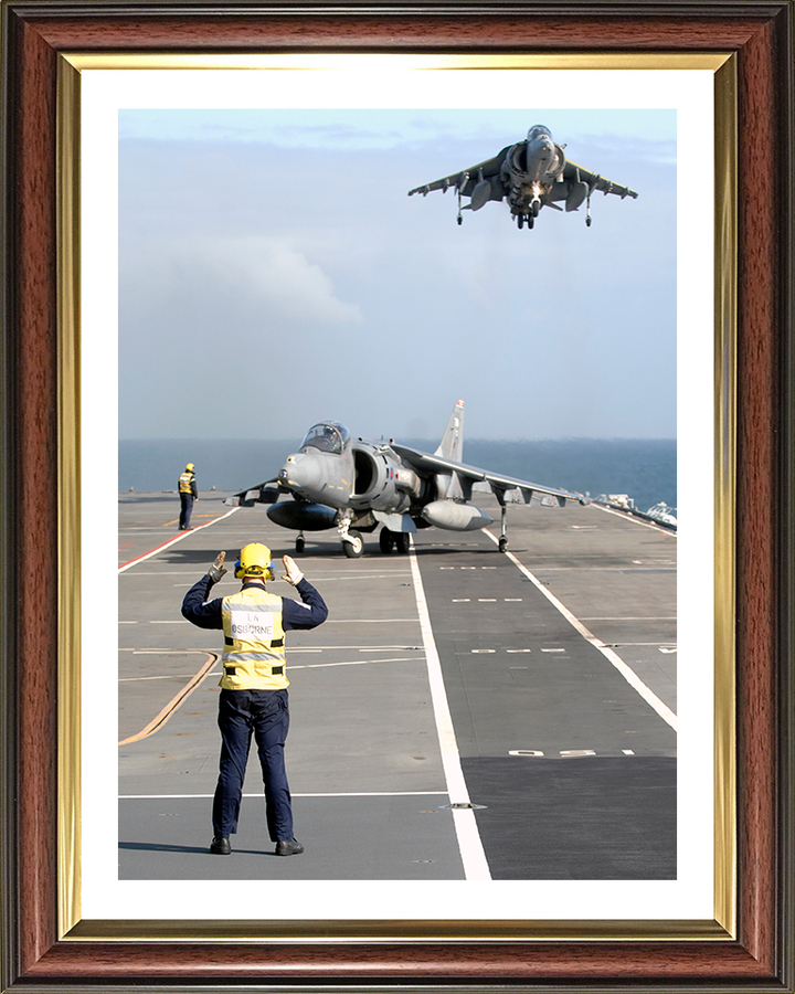 Two Harrier Jets Landing on the Flight deck of HMS Illustrious Photo Print - Royal Navy Aircraft Posters, Prints, & Visual Artwork Hampshire Prints 10 x 8 Classic Frame Yes