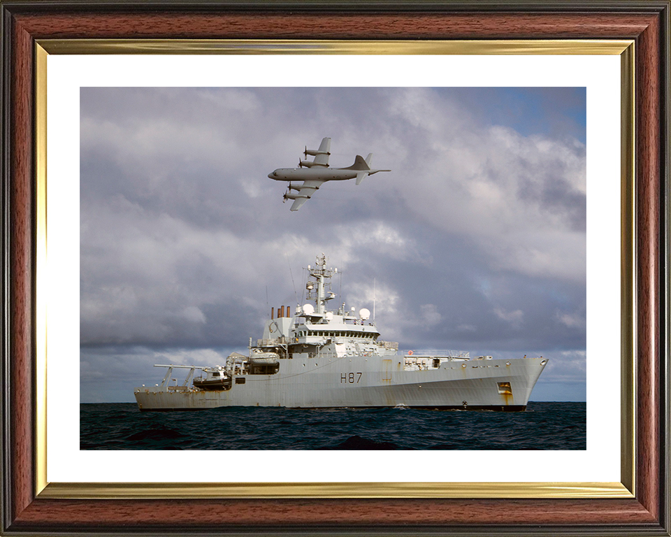 HMS Echo (H87) Photo Print - With AP3C Orion Plane - Royal Navy Echo Class Survey Vessel Hampshire Prints 10 x 8 Classic Frame Yes