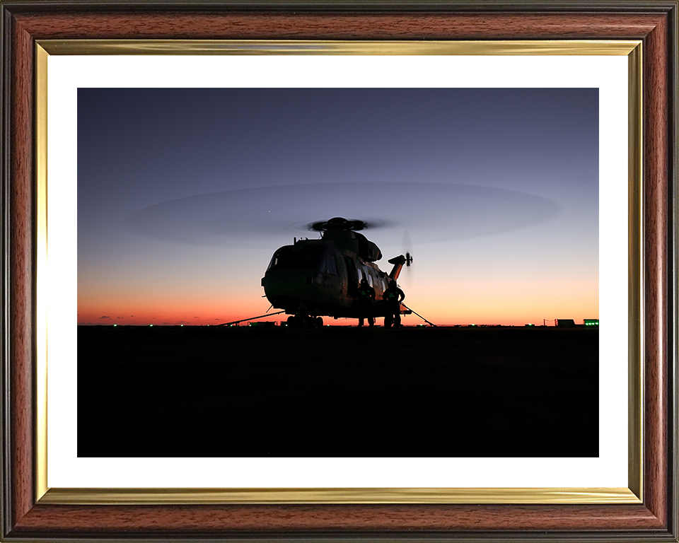 Merlin Helicopter at Sunset on a Flight Deck Photo Print - Royal Navy Aircraft Hampshire Prints 10 x 8 Classic Frame Yes