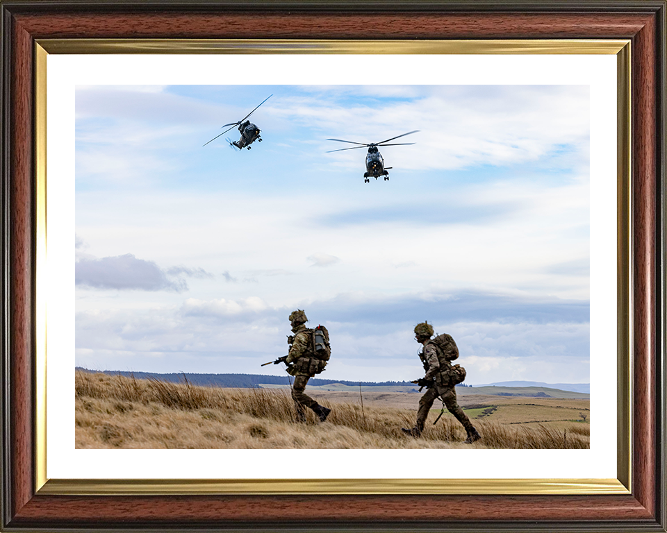 RAF Puma HC Mk2 Helicopters fly over soldiers Photo Print - Royal Air Force Aircraft Hampshire Prints 10 x 8 Classic Frame Yes