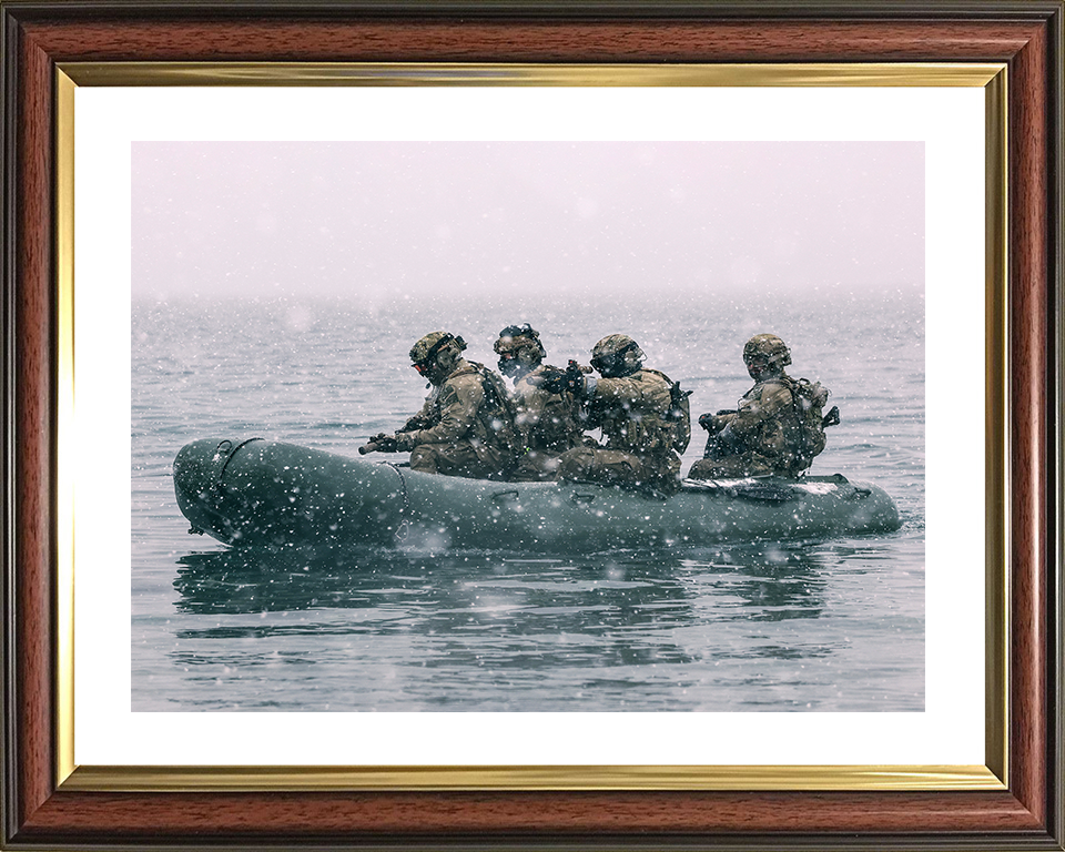 Royal Marines on a Inflatable Raiding Craft in the Snow Photo Print Norway 30 Commando Wall Art Military Decor Posters, Prints, & Visual Artwork Hampshire Prints 10 x 8 Classic Frame Yes