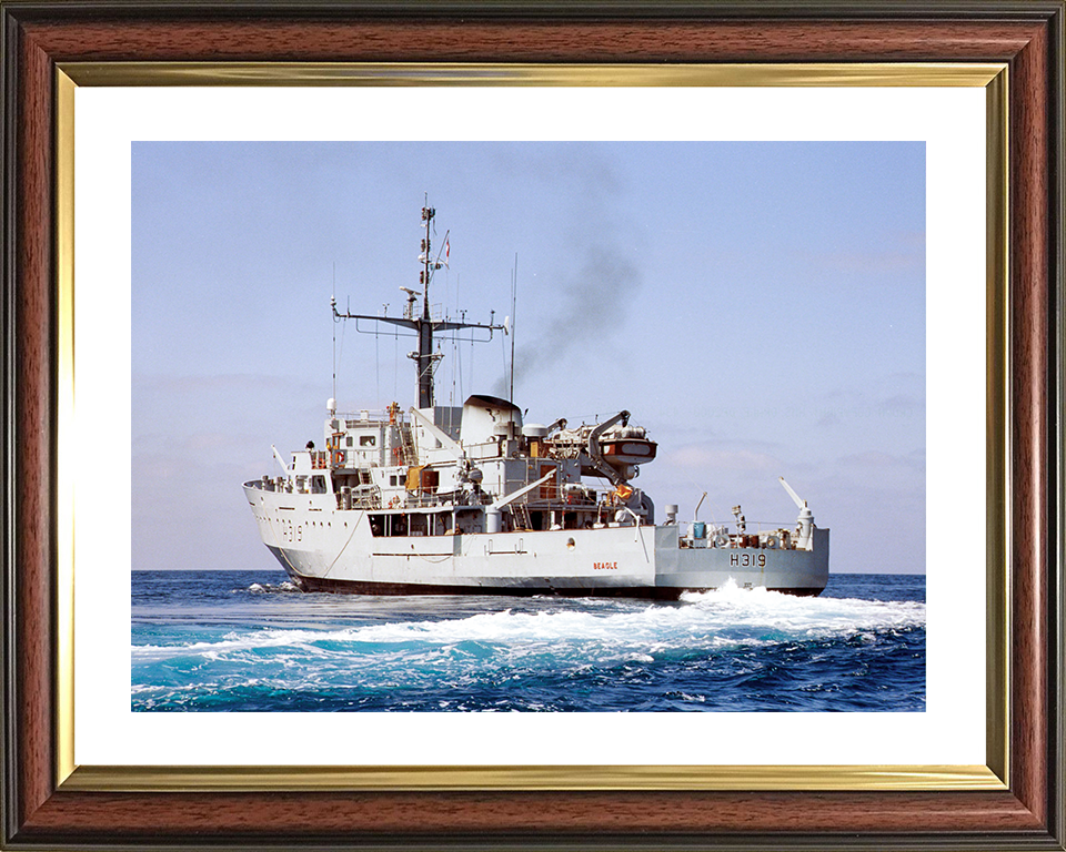 HMS Beagle (H319) Royal Navy Bulldog Class Survey Vessel At Sea 1999 Photo Print Wall Art Decor Posters, Prints, & Visual Artwork Hampshire Prints 10 x 8 Classic Frame Yes