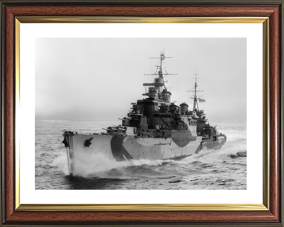 HMS Birmingham (C19) Royal Navy Town Class Light Cruiser Port Bow View Photo Print Wall Art Decor Posters, Prints, & Visual Artwork Hampshire Prints 10 x 8 Classic Frame Yes