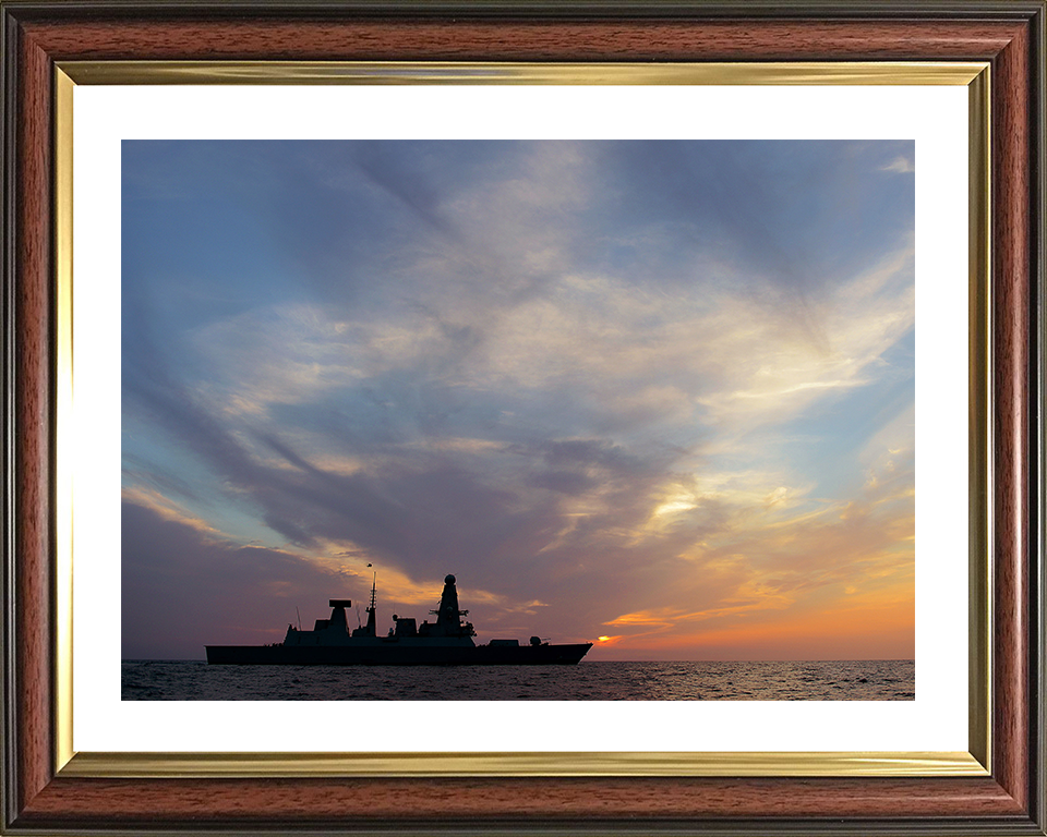 HMS Dragon (D35) Photo Print - Sunset Silhouette 2013 - Royal Navy Type 45 Destroyer Hampshire Prints 10 x 8 Classic Frame Yes
