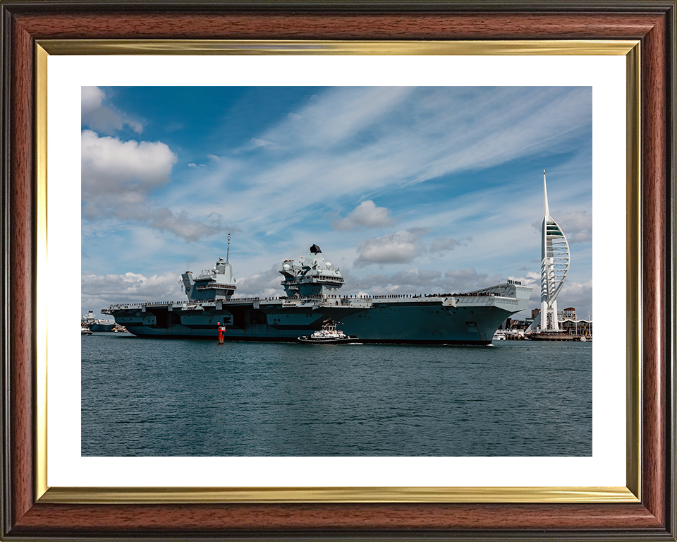 HMS Prince of Wales (R09) Photo Print - Leaving portsmouth 2025 - Royal Navy Queen Elizabeth Class Aircraft Carrier Hampshire Prints 10 x 8 Classic Frame Yes