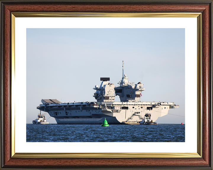 HMS Prince of Wales (R09) Royal Navy Queen Elizabeth Class Aircraft Carrier Sails Photo Print Posters, Prints, & Visual Artwork Hampshire Prints 10 x 8 Classic Frame Yes