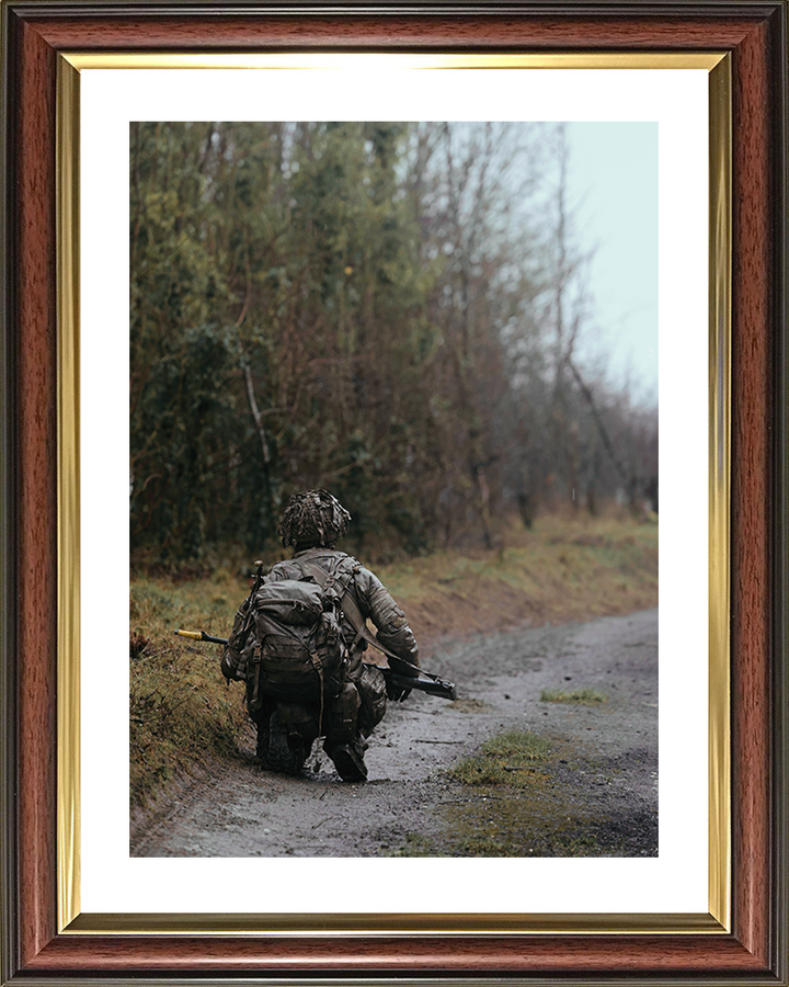 British Army Soldier Officer Cadet Crouches in the Field Photo Print Wall Art Military Decor Posters, Prints, & Visual Artwork Hampshire Prints 10 x 8 Classic Frame Yes
