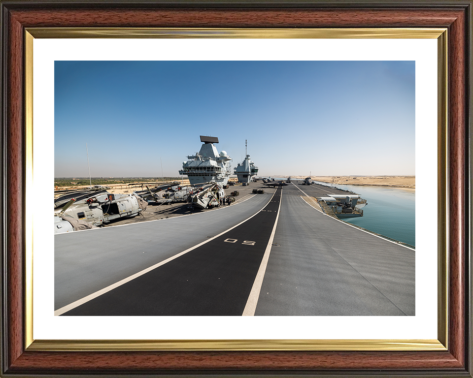 HMS Prince of Wales (R09) Photo Print - Flight Deck 2025 - Royal Navy Queen Elizabeth Class Aircraft Carrier Hampshire Prints 10 x 8 Classic Frame Yes
