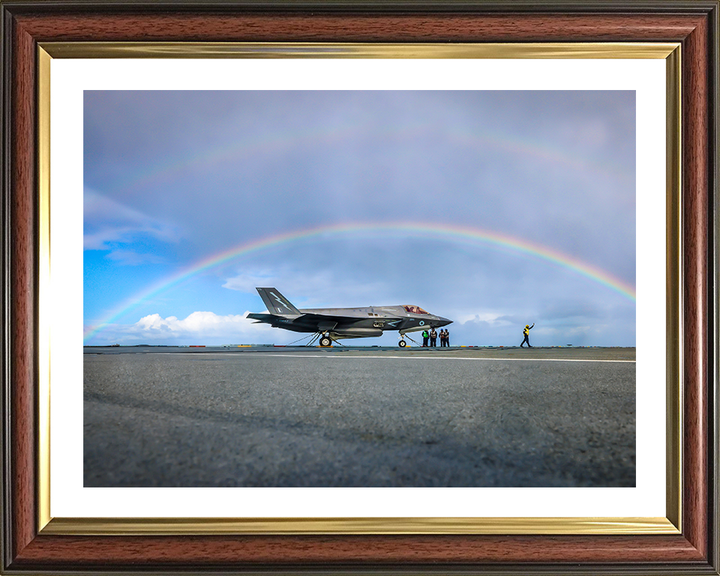 RAF F-35B Lightning with rainbow Photo Print - Royal Air Force Aircraft Hampshire Prints 10 x 8 Classic Frame Yes