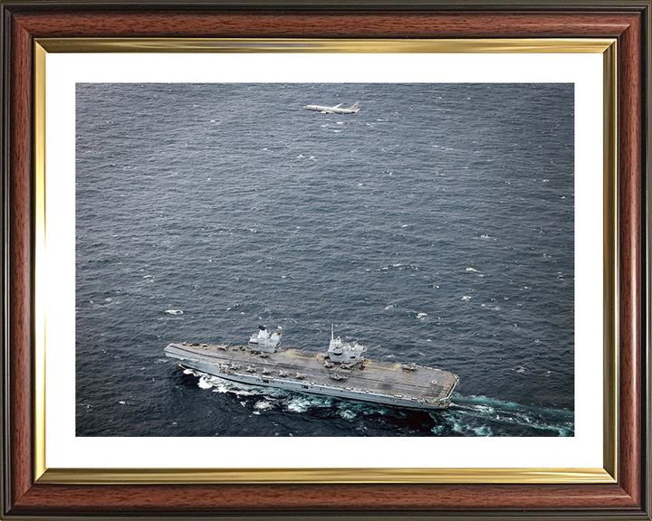 HMS Prince of Wales (R09) Photo Print - With Poseidon - Royal Navy Queen Elizabeth Class Aircraft Carrier Hampshire Prints 10 x 8 Classic Frame Yes