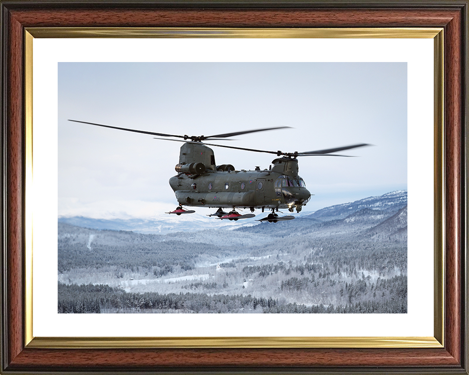 RAF Chinook Helicopter With Wheel Skis Photo Print Royal Air Force Aircraft Wall Art Aviation Decor Posters, Prints, & Visual Artwork Hampshire Prints 10 x 8 Classic Frame Yes