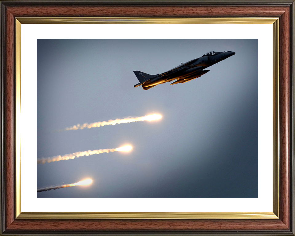Harrier GR7 Firing Decoy Flares Photo Print - Royal Navy Aircraft Posters, Prints, & Visual Artwork Hampshire Prints 10 x 8 Classic Frame Yes