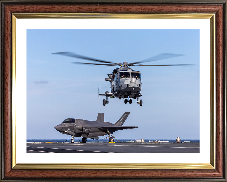 British Army Wildcat Helicopter and F-35B Jet Photo Print Hampshire Prints 10 x 8 Classic Frame Yes