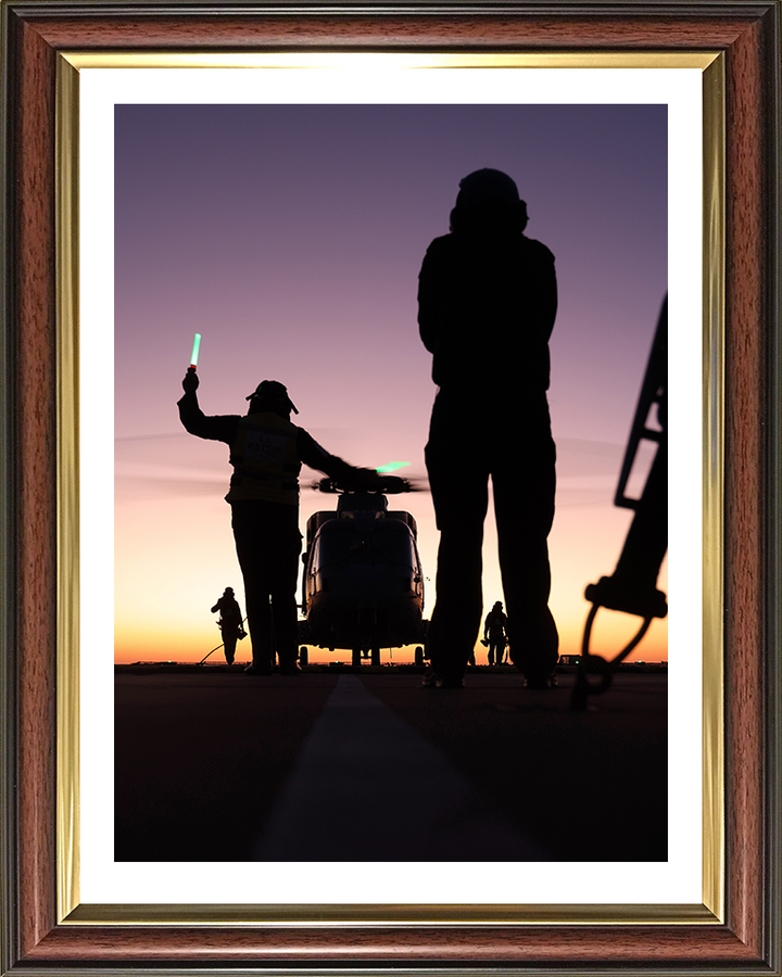 Merlin Helicopter on a Flight Deck with Crew Photo Print - Royal Navy Aircraft Hampshire Prints 10 x 8 Classic Frame Yes