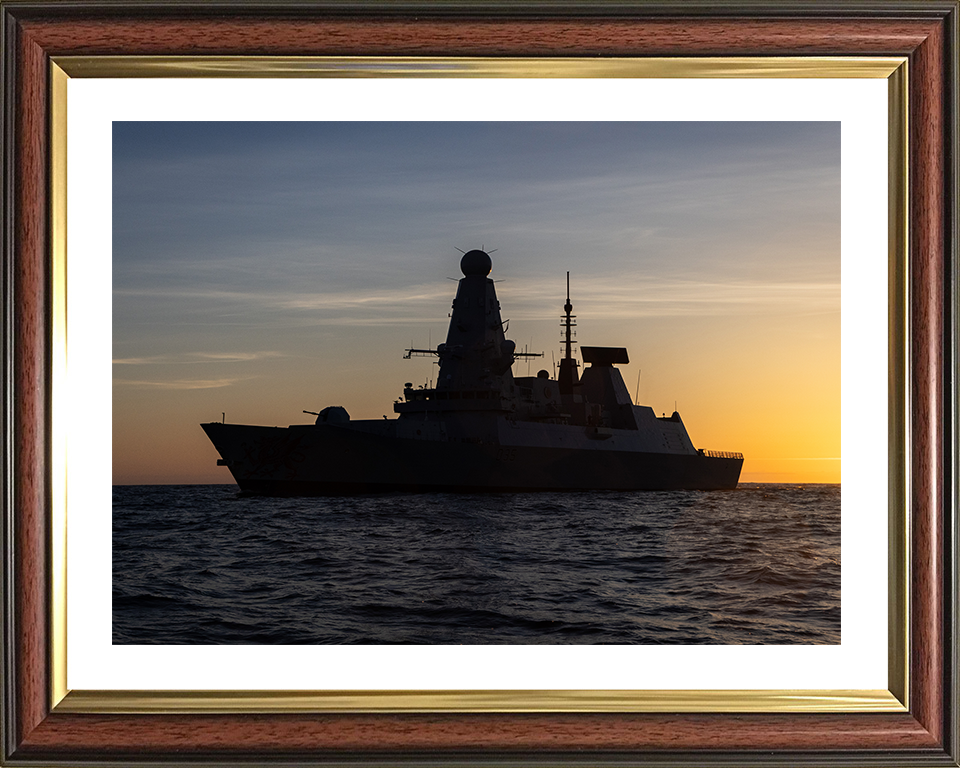HMS Dragon (D35) Photo Print - Port Side at Sunset - Royal Navy Type 45 Destroyer Hampshire Prints 10 x 8 Classic Frame Yes
