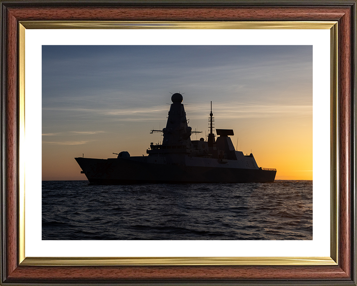 HMS Dragon (D35) Photo Print - Port Side at Sunset - Royal Navy Type 45 Destroyer Hampshire Prints 10 x 8 Classic Frame Yes