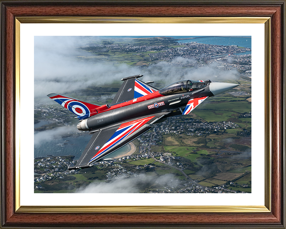 RAF Typhoon Union Jack livery over the Menai Straits Photo Print - Royal Air Force Aircraft Hampshire Prints 10 x 8 Classic Frame Yes