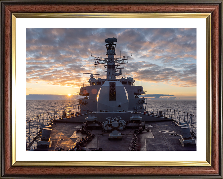 HMS Northumberland (F238) Photo Print - Forecastle at Sunset- Royal Navy Type 23 Frigate Hampshire Prints 10 x 8 Classic Frame Yes