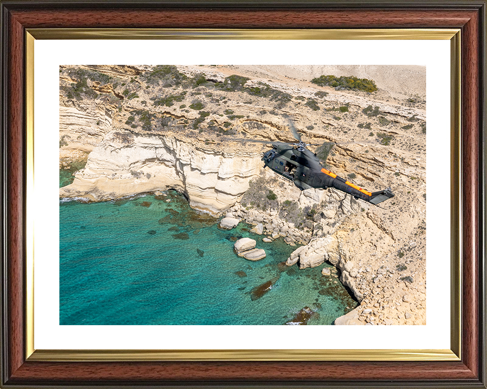 RAF Puma Helicopter in flight over Cyprus 2025 Photo Print - Royal Air Force Aircraft Posters, Prints, & Visual Artwork Hampshire Prints 10 x 8 Classic Frame Yes