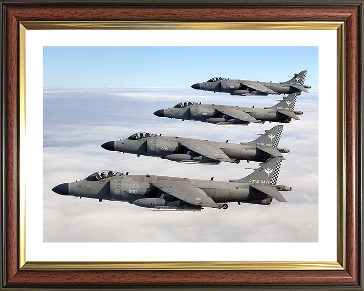 Four Harrier FA2 Jets Flying in Close Formation Photo Print - Royal Navy Aircraft Posters, Prints, & Visual Artwork Hampshire Prints 10 x 8 Classic Frame Yes