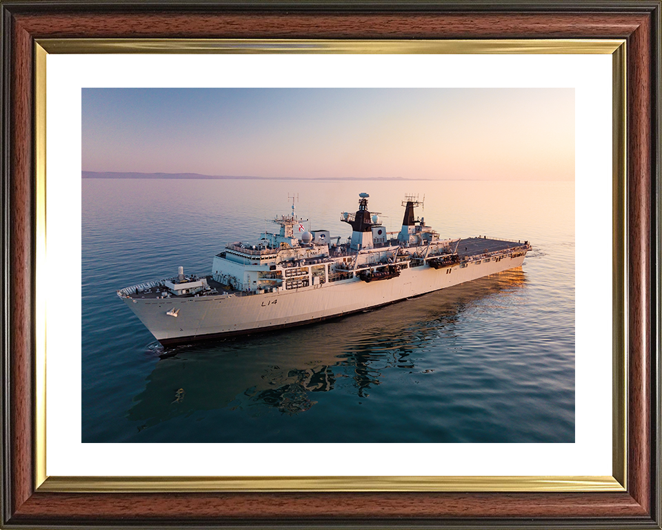HMS Albion (L14) Royal Navy Albion Class Amphibious Ship At Sunset Photo Print Wall Art Naval Decor Posters, Prints, & Visual Artwork Hampshire Prints 10 x 8 Classic Frame Yes