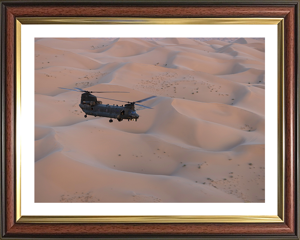 RAF Chinook Over Helicopter sand Dunes Photo Print - Royal Air Force Aircraft Hampshire Prints 10 x 8 Classic Frame Yes