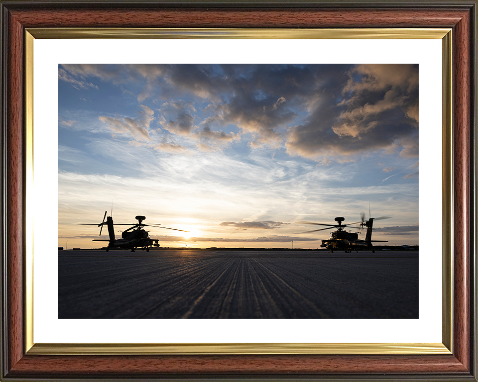 Army air Corps Apache Helicopters at sunset Photo Print - British Army Posters, Prints, & Visual Artwork Hampshire Prints 10 x 8 Classic Frame Yes